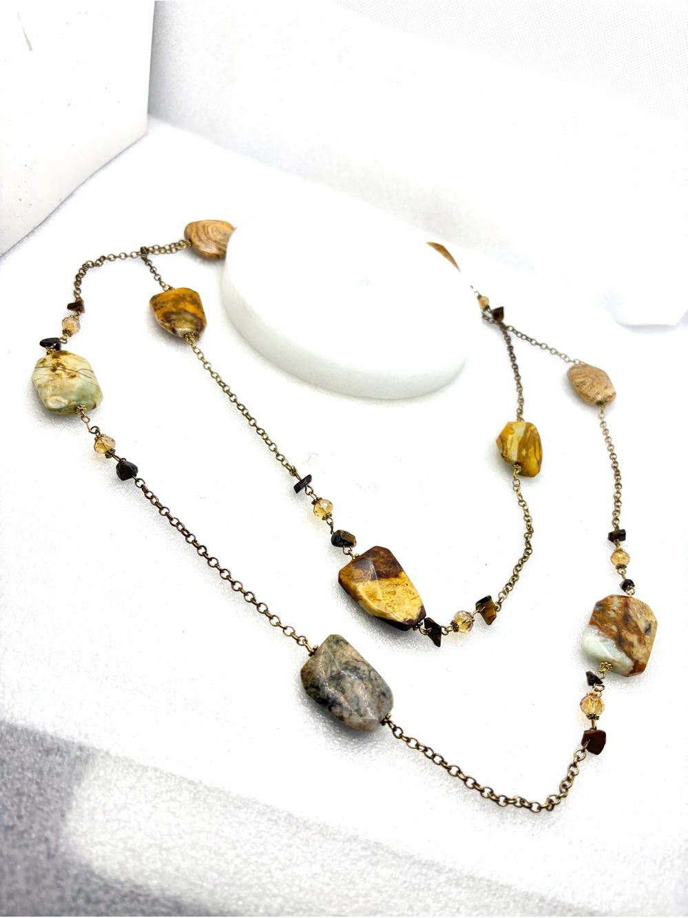 Vintage Pier 1 Boho Necklace Polished Natural Stone & Crystal Beads - Rare Find